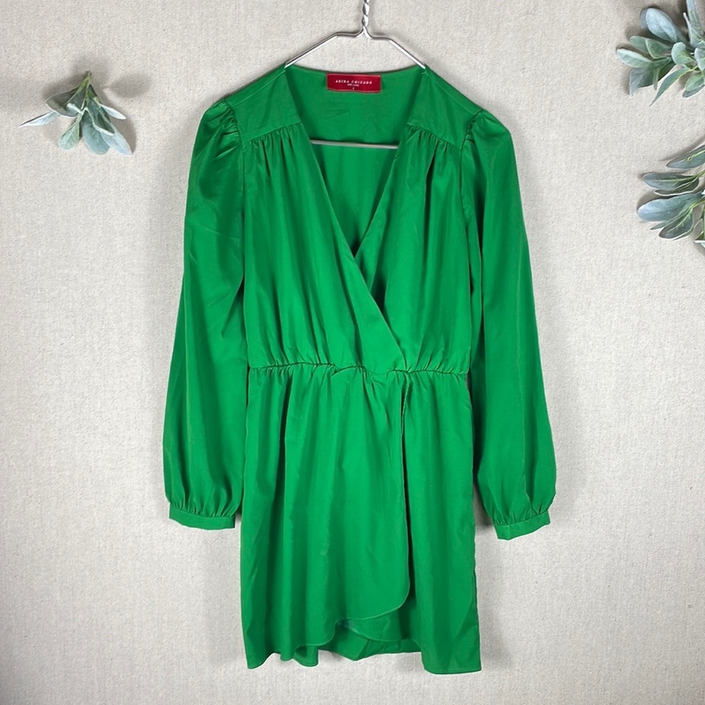 Akira Chicago > Green Long Sleeve V Neck Wrap Dress Small